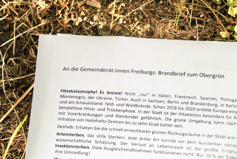Read more about the article An die Gemeinderät:innen Freiburgs: Brandbrief zum Obergrün